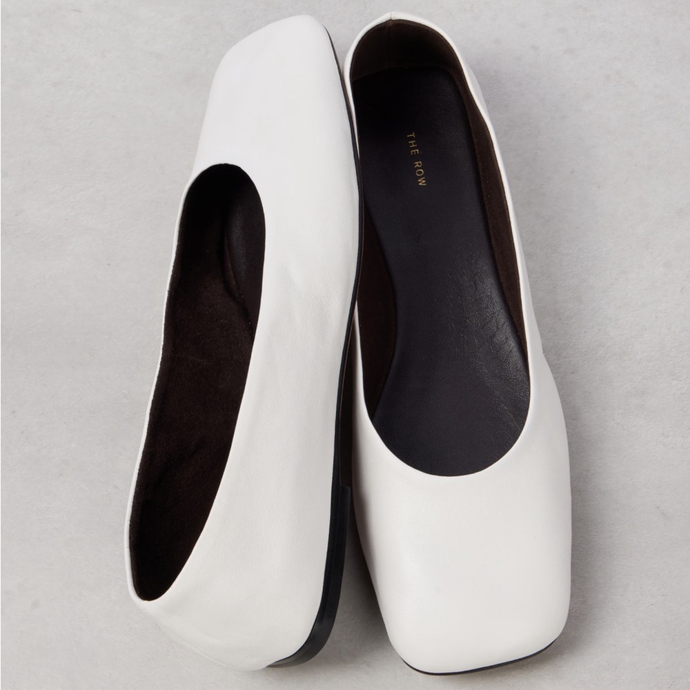 The Row Square Toe Ballet Flats White 9.5